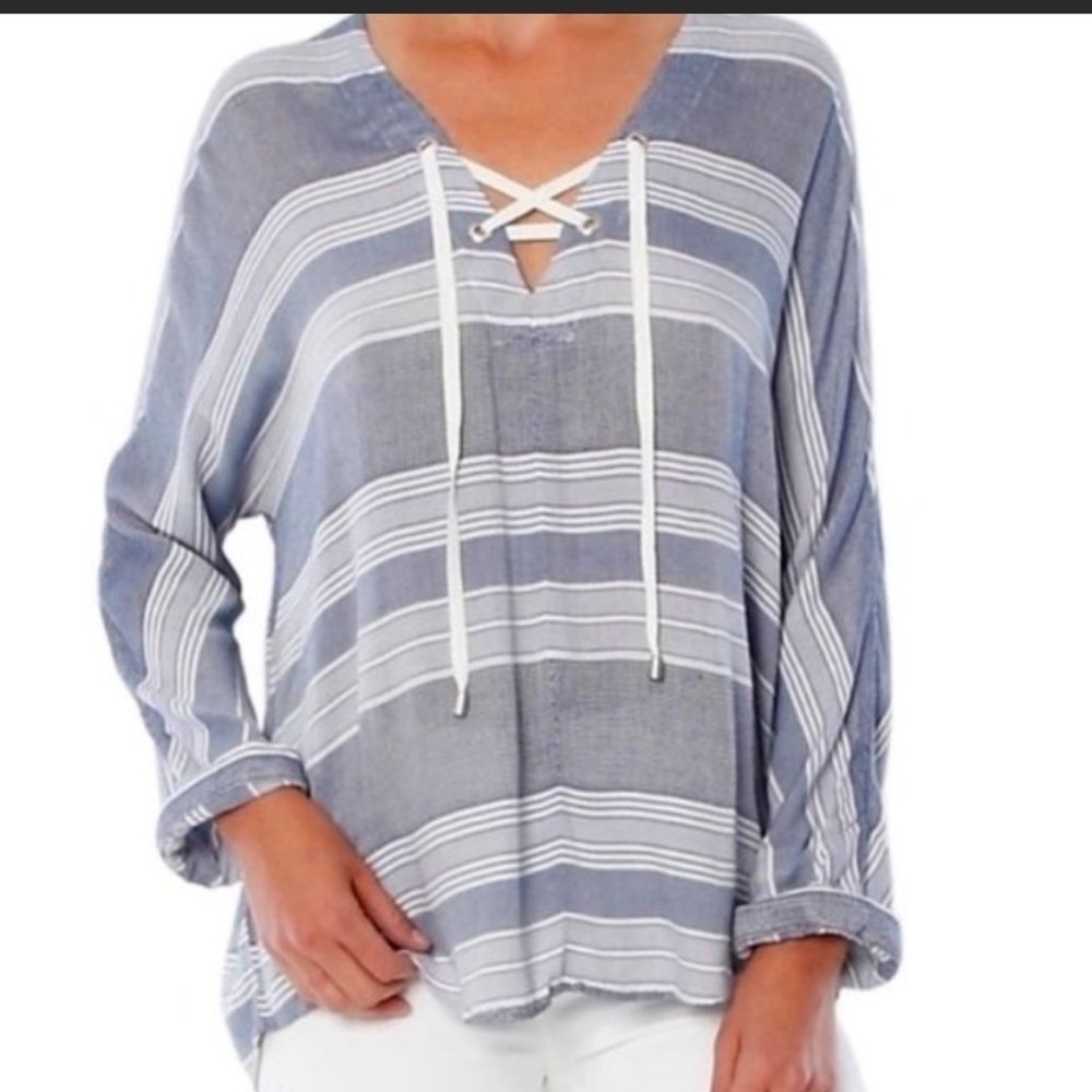 RAILS Lily Lace Up Long Sleeve Linen
Blend Top in Athens Stripe